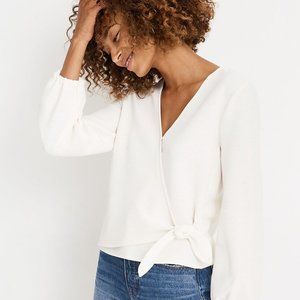 Madewell Texture & Thread Crepe Wrap Top Long Sleeve in Cream M